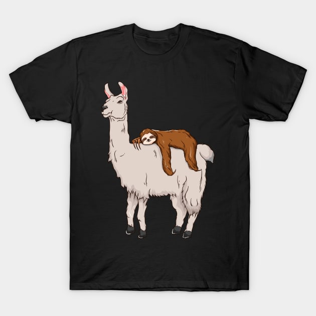 Cute & Funny Sloth Sleeping on Llama Friends T-Shirt by theperfectpresents